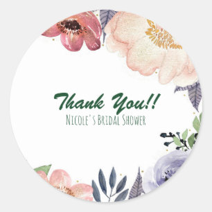 Modern Floral Watercolor Bridal Shower Chic Favour Classic Round Sticker