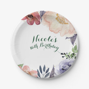 Modern Floral Watercolor Bridal Shower Chic Party Paper Plate