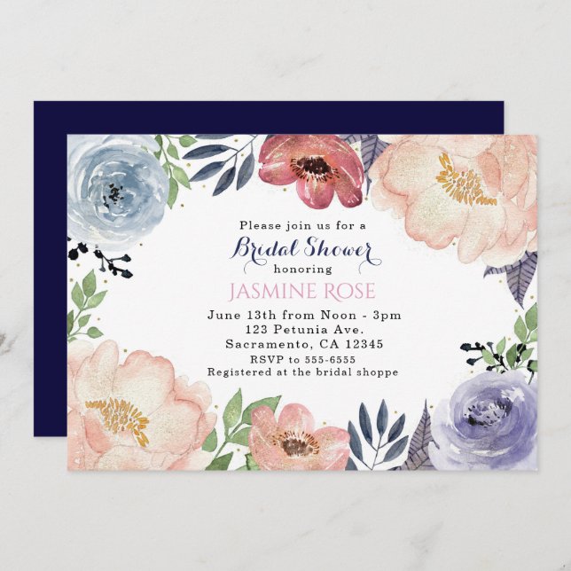 Modern Floral Watercolor Bridal Shower Invitations (Front/Back)