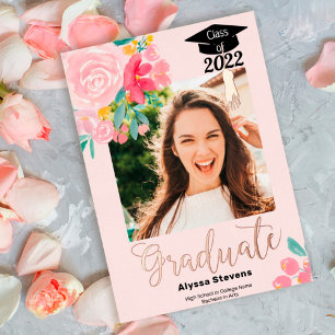 Modern floral watercolor chic 2 photos graduation