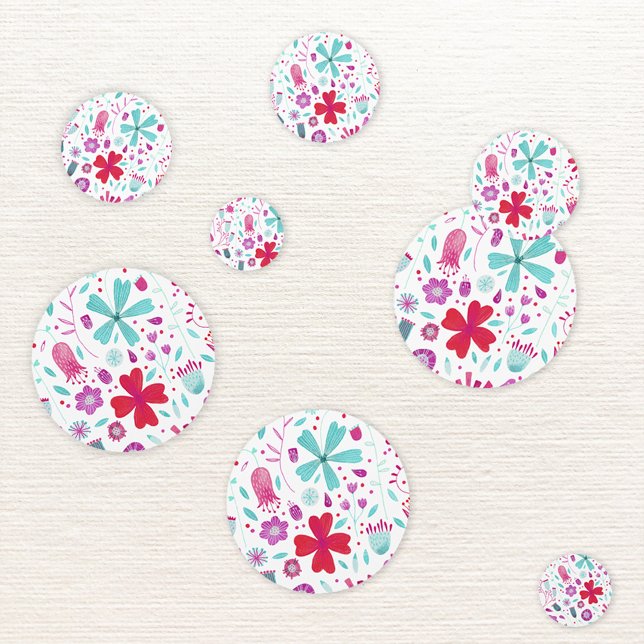 Modern Floral Watercolor Confetti (Watercolor floral hot magenta pink and aqua blue modern table confetti)