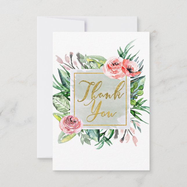 Modern Floral Watercolor Elegant Chic Thank You (Front)
