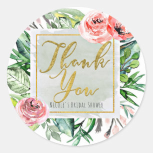 Modern Floral Watercolor Elegant Chic Thank You Classic Round Sticker