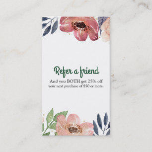 Modern Floral Watercolor Elegant Refer a Friend Referral Card