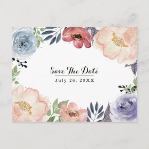 Modern Floral Watercolor Elegant Save the Date Announcement Postcard