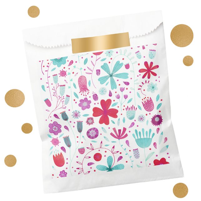 Modern Floral Watercolor Favour Bags (Modern floral pink, purple and aqua party favor bags)
