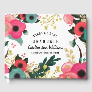 Modern Floral Watercolor Graduation  Guest Book