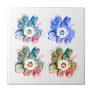 Modern floral watercolor hand drawn flower ceramic tile