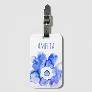 Modern floral watercolor hand drawn flower luggage tag