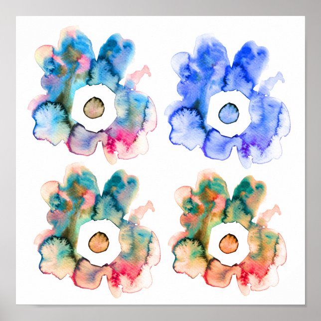 Modern floral watercolor hand drawn flower poster (Front)