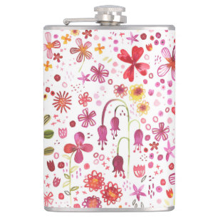 Modern Floral Watercolor Hip Flask