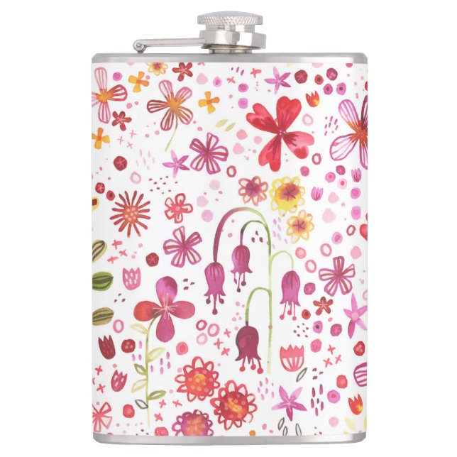 Modern Floral Watercolor Hip Flask (Front)