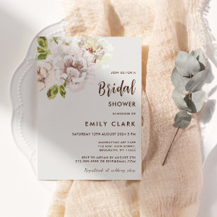 Modern Floral Watercolor Ivory Cream Bridal Shower Invitation
