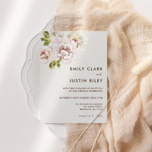 Modern Floral Watercolor Ivory Cream Wedding Invitation