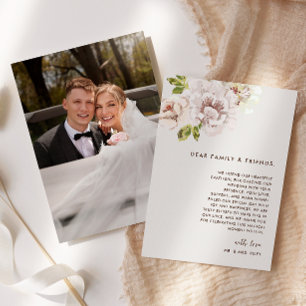 Modern Floral Watercolor Ivory Cream Wedding Photo Thank You Card