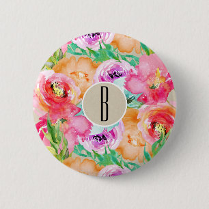 Modern Floral Watercolor Kraft Rustic Personalized 6 Cm Round Badge
