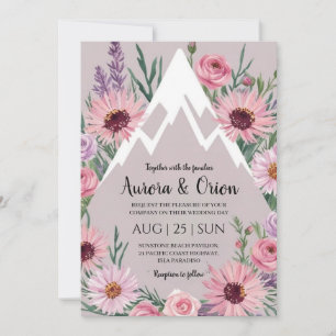 modern floral watercolor mountain wedding invitation