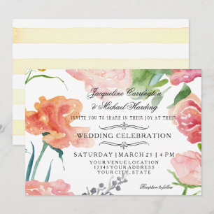 Modern Floral Watercolor Rose Flowers Wedding Invitation