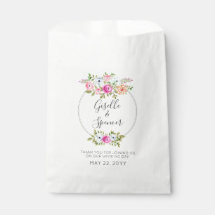 Modern Floral Watercolor Rose Navy Stripes Wedding Favour Bags