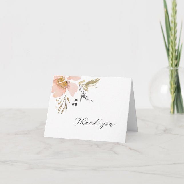 Modern Floral Watercolor Script Thank You Card (Front)