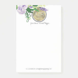 Modern Floral Watercolor Simulated Foil Monogram Post-it Notes