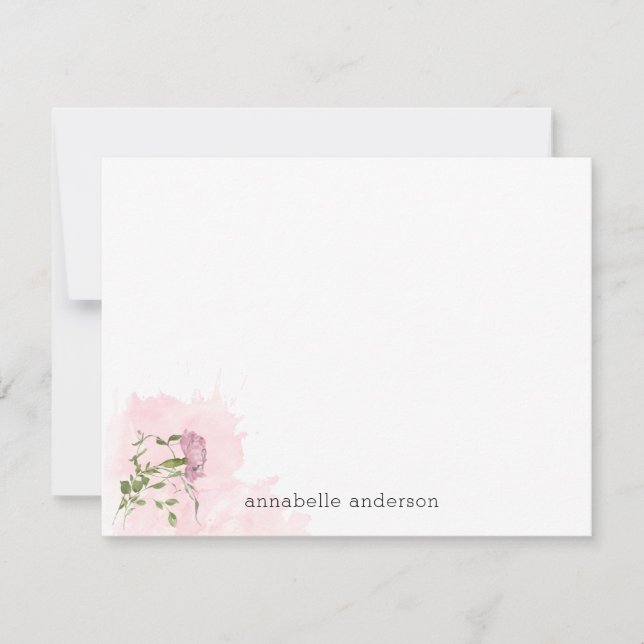 Modern Floral Watercolor Splash Fuchsia Pink Peony Card (Front)