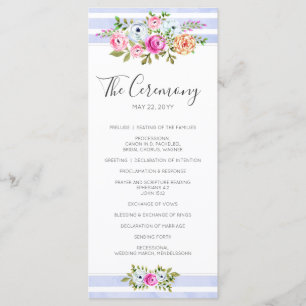 Modern Floral Watercolor Stripe Wedding Program Programme