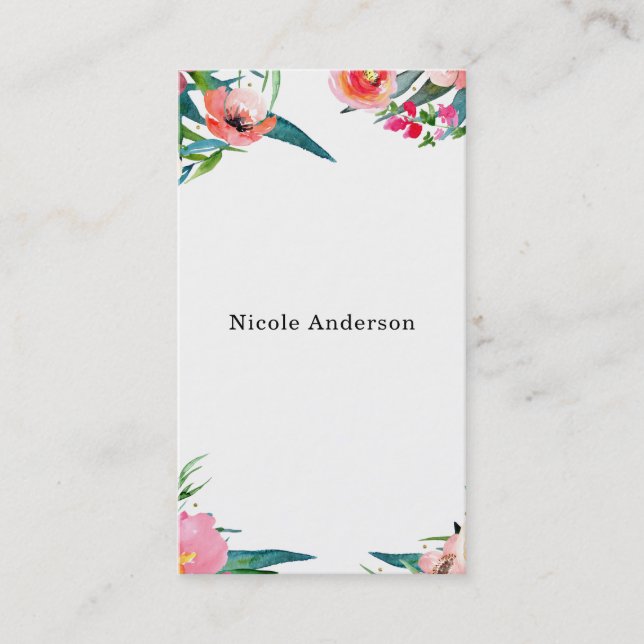 Modern Floral Watercolor Summer Tropical Chic Business Card (Front)