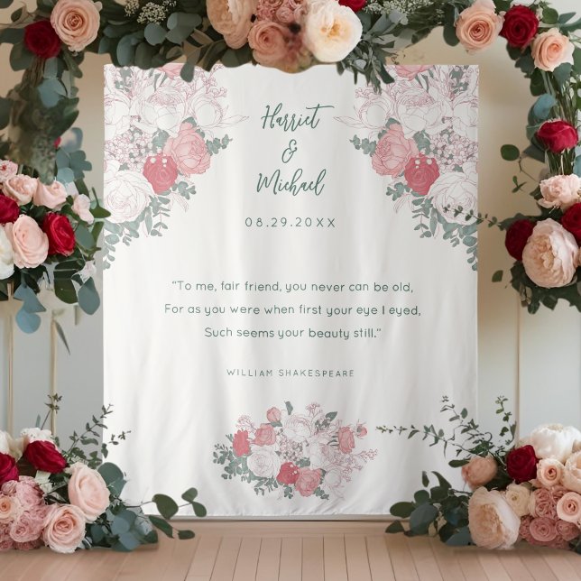 Modern Floral Watercolor Wedding Backdrop Quote Tapestry (Creator Uploaded)