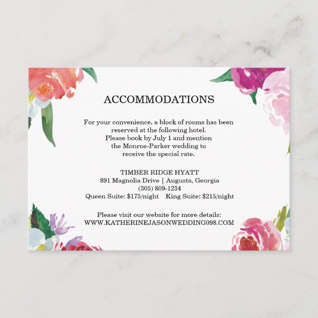 Modern Floral Watercolor Wedding Insert Card (Front)