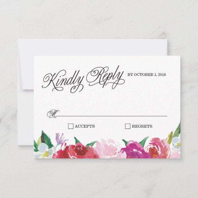 Modern Floral Watercolor Wedding RSVP Card (Front)