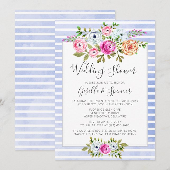 Modern Floral Watercolor Wedding Shower Invitation (Front/Back)