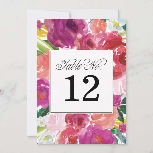 Modern Floral Watercolor Wedding Table Numbers (Front)