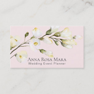 *~* Modern Floral Watercolor White Roses Pink Business Card