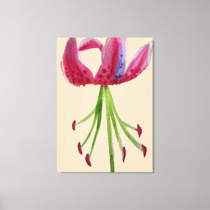 Modern floral watercolour pink lily flower art canvas print