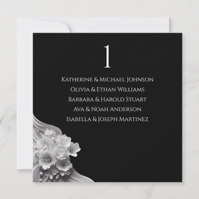 Modern Floral Wedding Black and White Invitation (Front)