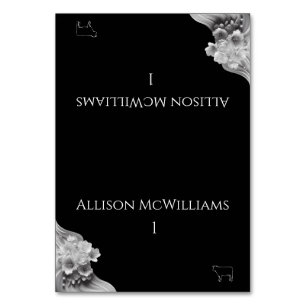 Modern Floral Wedding Black and White Meat Icon Table Number