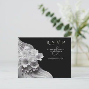 Modern Floral Wedding Black and White Postcard