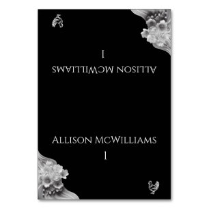 Modern Floral Wedding Black and White Poultry Table Number