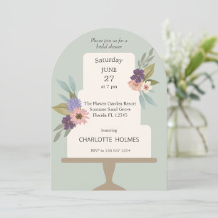 Modern Floral Wedding Cake Bridal Shower  Invitation