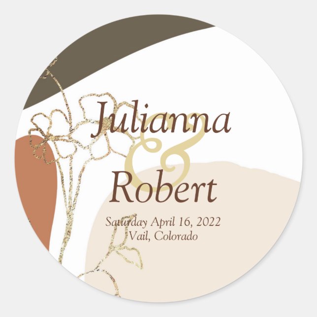 Modern floral  wedding classic round sticker (Front)