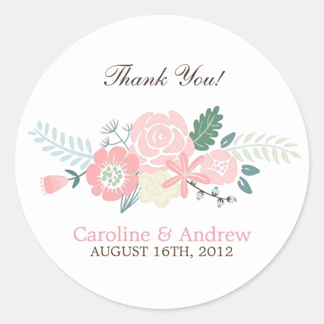 Modern Floral Wedding Classic Round Sticker (Front)