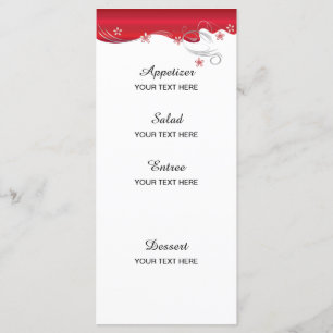 Modern Floral Wedding   Deep Red and Silver Menu