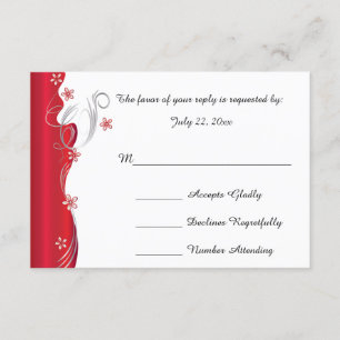 Modern Floral Wedding Deep Red and Silver RSVP Card