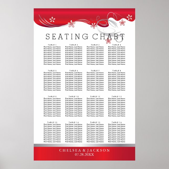 Modern Floral Wedding | Deep Red  - Seating Chart (Front)