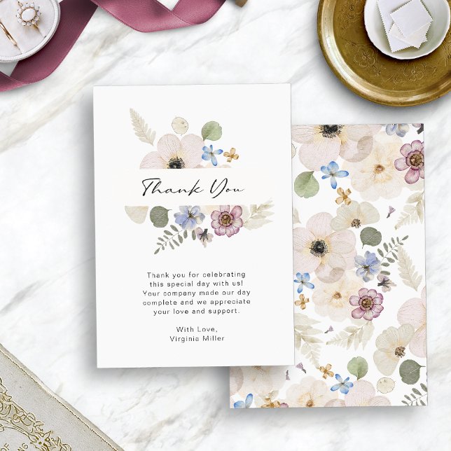 Modern Floral Wedding Flat Thank You Card (Modern Floral Wedding Flat Thank You Card by Painted Paperie
)