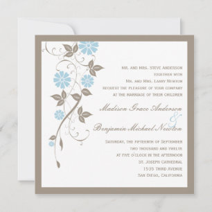 Modern Floral Wedding Invitation - Aqua Blue