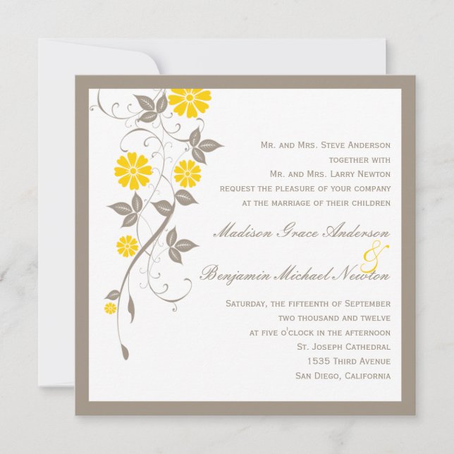 Modern Floral Wedding Invitation - Mustard (Front)