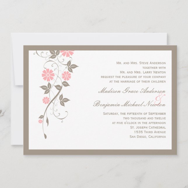 Modern Floral Wedding Invitation - Soft Pink (Front)