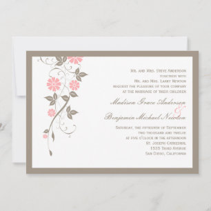 Modern Floral Wedding Invitation - Soft Pink